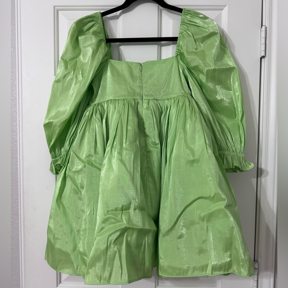 NWOT SELKIE The Puff Sleeve Dress in Avocado Green - Picture 4 of 7
